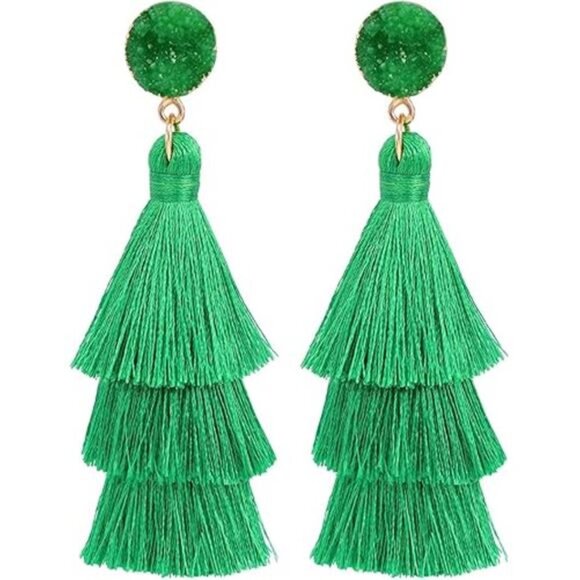 Tassel Earrings Layered Tiered Linear Drop Fashion Trending Earrings - Picture 6 of 6